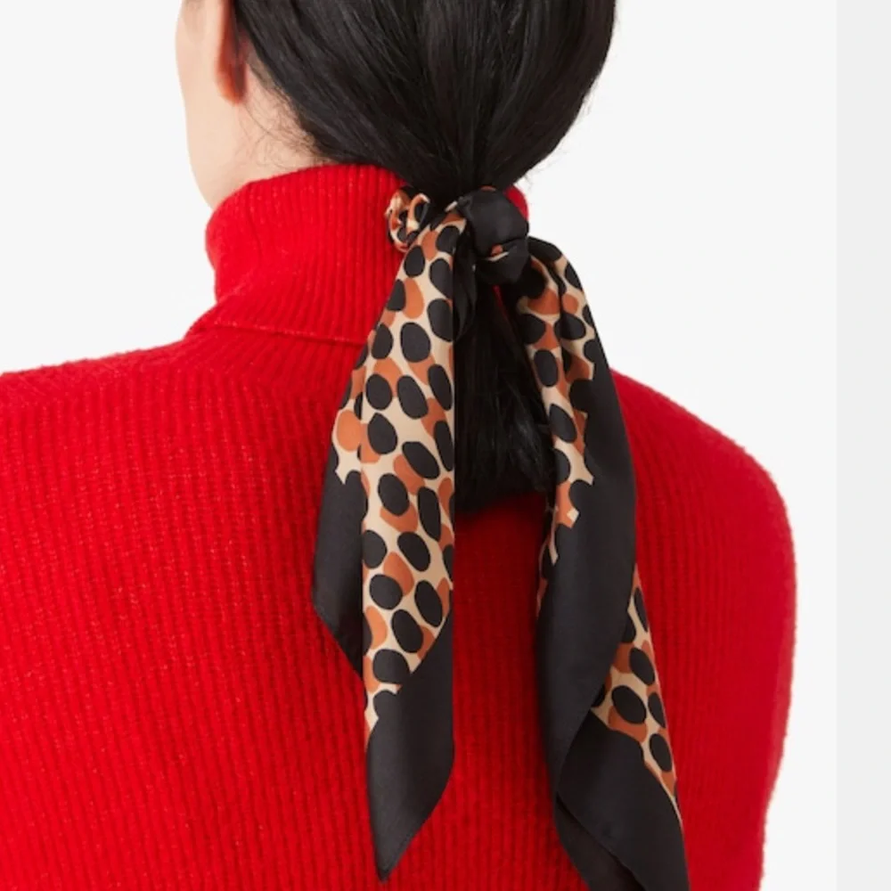 KATE SPADE DOTTY LEOPARD PRINT SILK BANDANA AND HAIR SCRUNCHIE  BLACK BROWN NWT